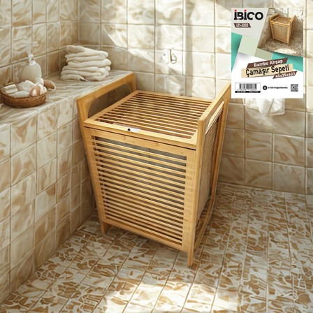 Bambu Kirli Çamaşır Sepeti 40X35X60 Cm