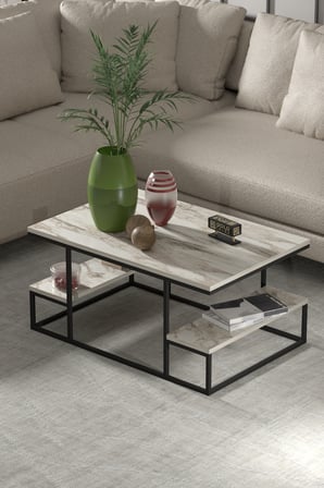 Bezos Professional Efes Raflı Orta Sehpa Dikdörtgen 90x60 cm Ekru