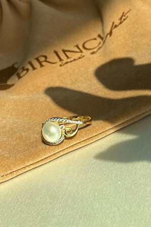 14 Ayar Altın 7 mm Taşlı Doğal İnci Kolye Bileklik Yüzük Üçlü Set