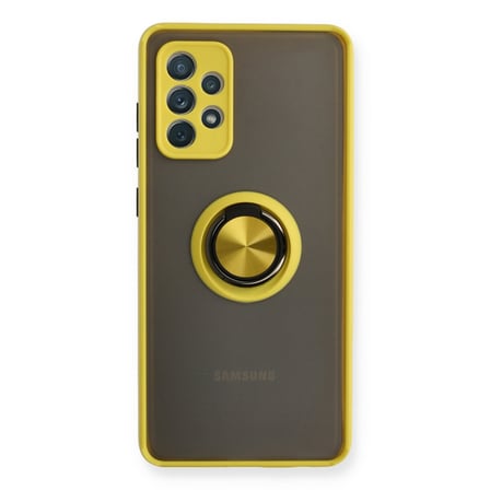 Samsung Galaxy A72 Uyumlu Kılıf Montreal Yüzüklü Silikon Kapak - Sarı