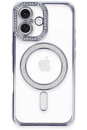 iPhone 16 Kılıf Joke Simli Magneticsafe Kılıf - Mavi