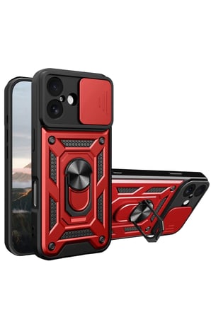 iPhone 17 Pars Lens Yüzüklü Silikon - Kırmızı