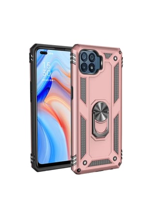 Oppo Reno 4 Lite Uyumlu Kılıf Sofya Yüzüklü Silikon Kapak - Rose