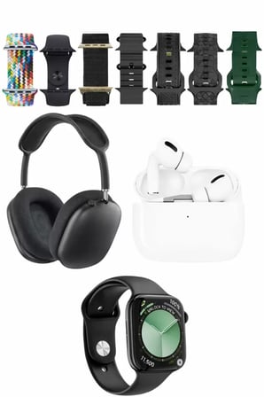 Karler Bass K32 Kombo 7 Adet Kordon Akıllı Saat Airpods Kulaklık Kafa Üstü Kablosuz Kulaklık Set - Siyah