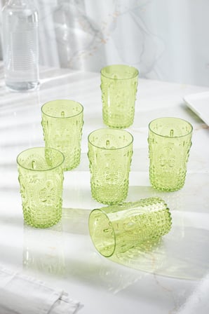 Akrilik Yeşil 6'lı Kısa Bardak & Su Meşrubat Kahve Yanı Bardağı 400 ml ( Cam Değildir )