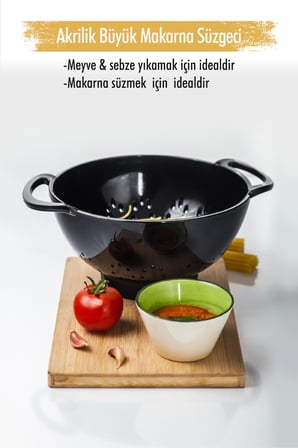 Bezos Professional Akrilik Süzgeç Siyah 30 cm Makarna ve Sebze Süzgeci