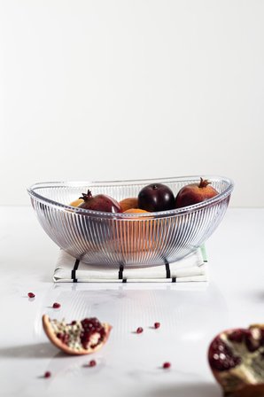 Akrilik Barok Şeffaf Büyük Oval Meyve & Salata Kasesi & Karıştırma Kabı / 3,3 Lt (CAM DEĞİLDİR)