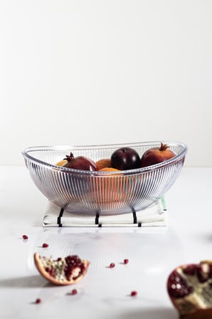 Akrilik Barok Şeffaf Büyük Oval Meyve & Salata Kasesi & Karıştırma Kabı / 3,3 Lt (CAM DEĞİLDİR)
