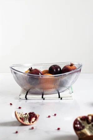 Akrilik Barok Şeffaf Büyük Oval Meyve & Salata Kasesi & Karıştırma Kabı / 3,3 Lt (CAM DEĞİLDİR)