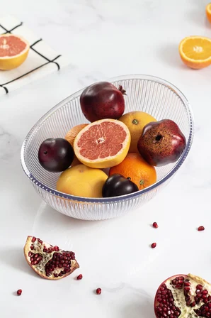 Akrilik Barok Şeffaf Büyük Oval Meyve & Salata Kasesi & Karıştırma Kabı / 3,3 Lt (CAM DEĞİLDİR)