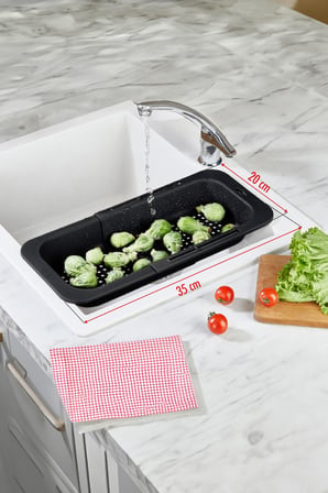 Bezos Professional Sürgülü Süzgeç Siyah Plastik (Açık 38.5 Cm Kapalı 34.5 Cm)