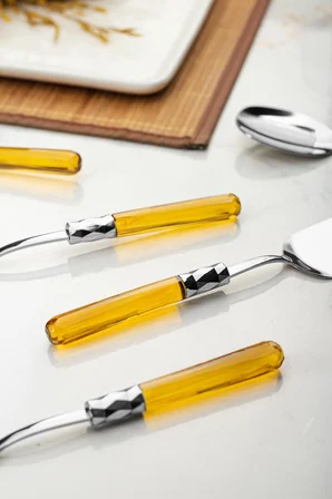5 Parça Platin Servis Seti & Servis Sunum Seti Amber ( Kepçe / Kevgir / Sıpatula / Çatal / Kaşık )