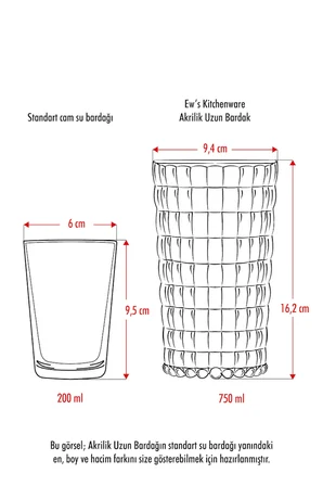Allegra Şeffaf Bardak - 750 ml Tekli Akrilik Malzeme - Cam Değildir Kırılmaya Dayanıklı
