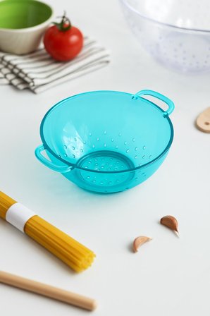Bezos Akrilik Aquamarin Mini Süzgeç 15.5 cm 19.5 cm Bakliyat Yıkama İçin İdeal Gıda ile Temasa Uygun BPA İçermez Bulaşık Makinesinde Yıkanabilir