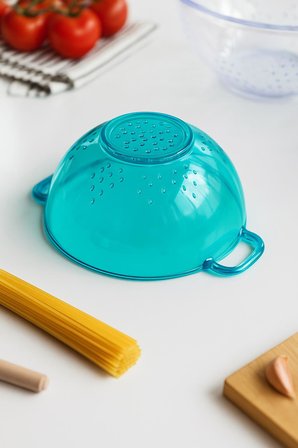 Bezos Akrilik Aquamarin Mini Süzgeç 15.5 cm 19.5 cm Bakliyat Yıkama İçin İdeal Gıda ile Temasa Uygun BPA İçermez Bulaşık Makinesinde Yıkanabilir