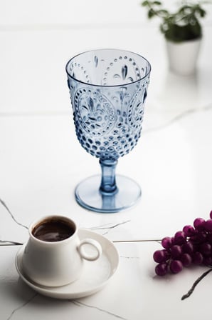 Akrilik Lacivert 6'lı Kadeh & Su Meşrubat Kahve Yanı Bardağı 450 ml ( Cam Değildir )