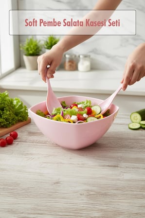 3,5 Lt Soft Pembe Akrilik Kare Salata ve Servis Kasesi Seti ? 3 Parça