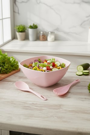 3,5 Lt Soft Pembe Akrilik Kare Salata ve Servis Kasesi Seti ? 3 Parça