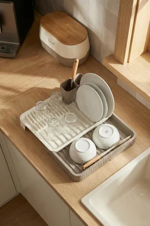 Vizon Sürgülü Lavabo Üstü Bulaşıklık & Fonksiyonel Tabaklık Ve Bardaklık 32x36 cm