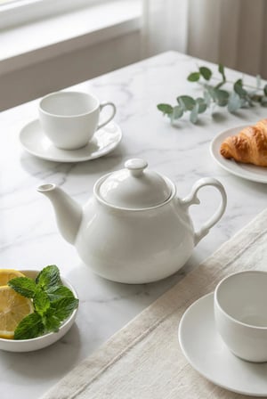 750 ml Beyaz Porselen Demlik & Şık Kahvaltı Ve Çay Saati Sunum Gereci
