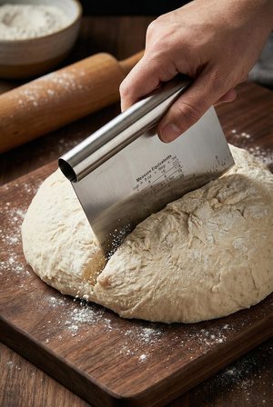 Paslanmaz Çelik Ölçü Rehberli Hamur Kesici & Hamur Şekillendirici Spatula (11x14 cm)