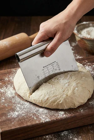 Paslanmaz Çelik Ölçü Rehberli Hamur Kesici & Hamur Şekillendirici Spatula (11x14 cm)