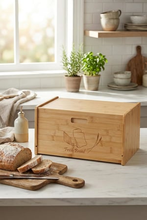 Dogal Bambu Kapakli Ekmek Kutusu & Dogal Bambu Ekmek Dolabi (23X38X20 Cm)