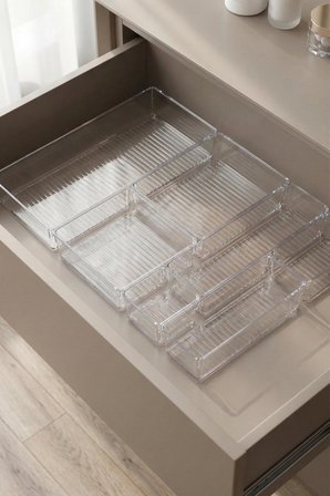 6 Parça Şeffaf Çekmece İçi Makyaj Ve Takı Organizer Seti & Modüler Bölmeli Düzenleyici