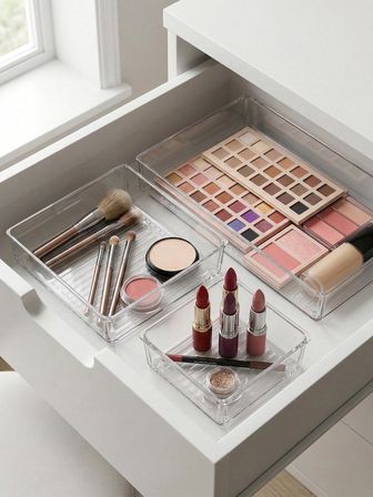 3 Parça Şeffaf Çekmece İçi Makyaj Ve Takı Organizer Seti & Modüler Bölmeli Düzenleyici