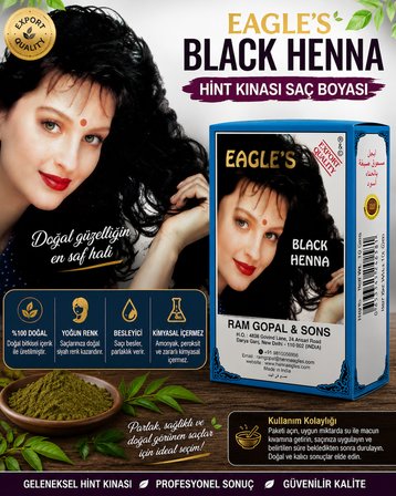 Black Henna Hint Kınası Saç Boyası Siyah Renk 6’lı Kutu Doğal Görünümlü Kalıcı Saç Boyası