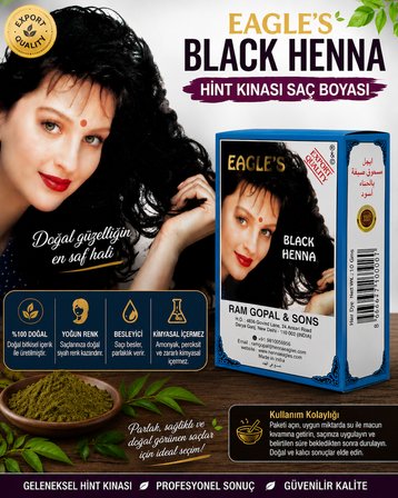 Black Henna Hint Kınası Saç Boyası Siyah Renk 6’lı Kutu Doğal Görünümlü Kalıcı Saç Boyası