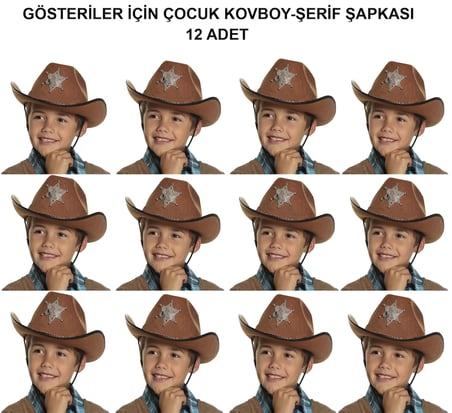Kovboy Şerif Şapkası Kahve 12 Adet - Kostüm, Parti ve Gösteri Şapkası