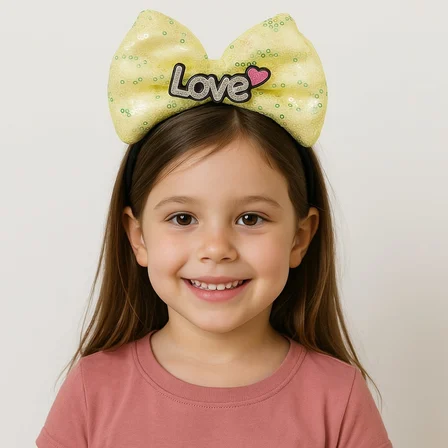 LED Işıklı Love Yazılı Sarı Fiyonk Taç – Kız Çocuk Parti Tacı