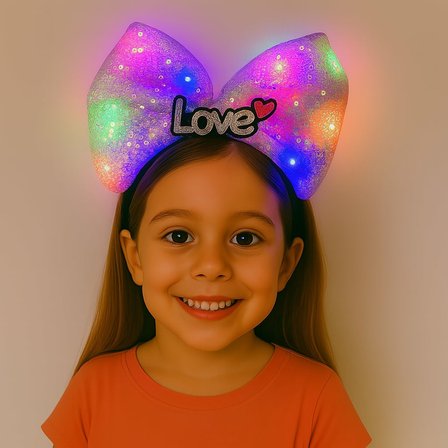 LED Işıklı Love Yazılı Mor Fiyonk Taç – Kız Çocuk Parti Tacı