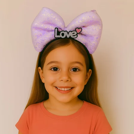 LED Işıklı Love Yazılı Mor Fiyonk Taç – Kız Çocuk Parti Tacı