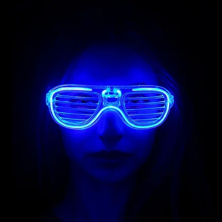 Mavi Led Işıklı Parti Gözlüğü - Neon Glow Şerit Gözlük 3 Modlu