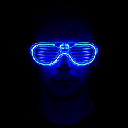 Mavi Led Işıklı Parti Gözlüğü - Neon Glow Şerit Gözlük 3 Modlu