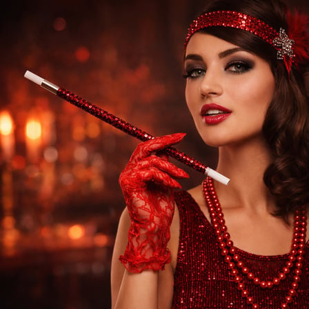30 cm Kırmızı Payetli Sigara Tutacağı ? 1920?ler Gatsby Parti Aksesuarı