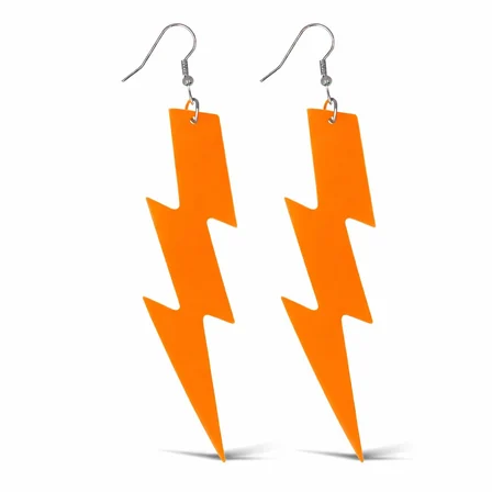 80’ler 90'lar Retro Neon Turuncu Şimşek Küpe 10 cm
