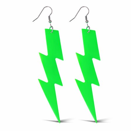 80’ler 90'lar Retro Neon Yeşil Şimşek Küpe 10 cm