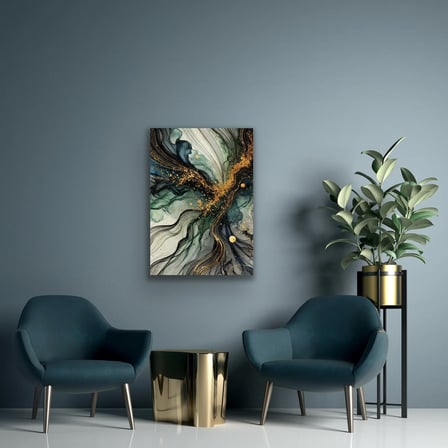 Yeşil Mavi Gold Soyut Kanvas Tablo 70x100cm