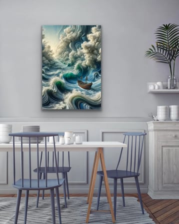 Okyanustaki Yalnız Gemi Kanvas Tablo 70x100cm