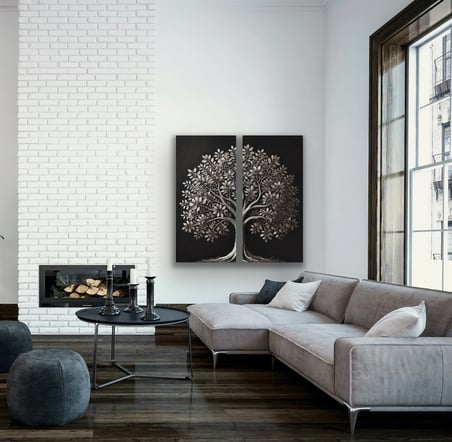 2li Eskitme Krom Ağaç Kanvas Tablo 60x120cm x2
