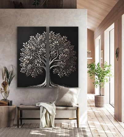 2li Eskitme Krom Ağaç Kanvas Tablo 60x120cm x2