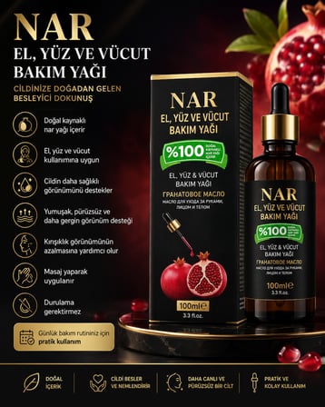 Nar El Yüz ve Vücut Bakım Yağı 100 ml Doğal Kaynaklı Nar Yağı İçerikli Cilt Bakım Yağı