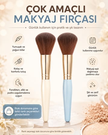 Çok Amaçlı Makyaj Fırçası Yumuşak Kıllı Ergonomik Saplı Fondöten Allık ve Pudra Fırçası