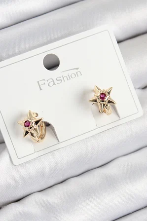 Pirinç Zirkon Taşlı Yıldız Model Gold Renk Çocuk Küpe