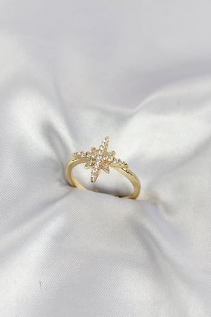 Pirinç Gold Renk Kutup Yıldızı Model Zirkon Taşlı Kadın Yüzük