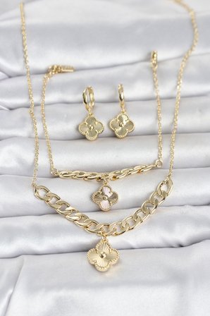 Gold Renk Pirinç Kolye Bileklik ve Küpe Seti