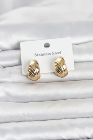 316L Çelik Gold Renk Desenli Yarım Halka Model Kadın Küpe